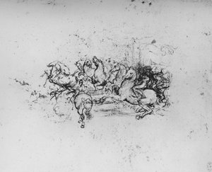 Ryttere med vimpler som rykker frem fra venstre, c1480 1945 av Leonardo da Vinci