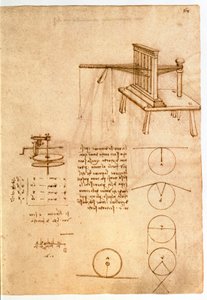 Ms 8937 fol.68r Studie for en tekstilmaskin, 'Codex Madrid I', c.1493-97 (penn og blekk på papir) av Leonardo da Vinci