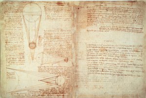 Notater og to diagrammer om forholdet mellom jorden og månen og solen av Leonardo da Vinci
