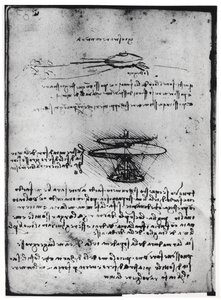 Paris-manuskript B, fol. 83v: Side med tekst og skisser for en flygende maskin, 1488-90 (penn og blekk på papir) av Leonardo da Vinci