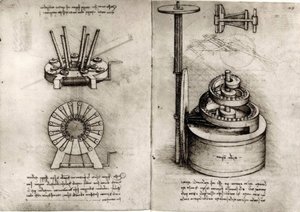 Studier av mekanikk; høyre drivfjær på en klokke av Leonardo da Vinci