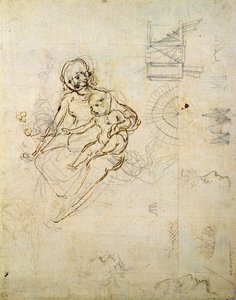 Studies for a Virgin and Child and of Heads in Profile and Machines, ca. 1478-80 (blyant og blekk på papir) av Leonardo da Vinci