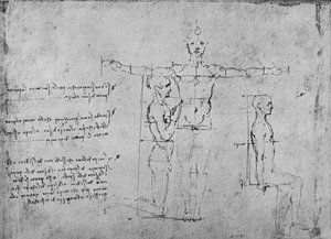 Studier av proporsjonene til tre figurer, c1480 1945 av Leonardo da Vinci