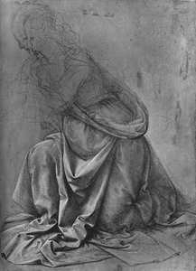 Studie av draperiet til en kvinne som kneler til venstre, c1477 1945 av Leonardo da Vinci