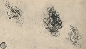 Three Studies of a Man Poniarding a Fallen Foe, c1480 1945 av Leonardo da Vinci