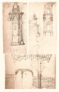 Tre arkitektoniske tegninger, c1472-c1519 1883 av Leonardo da Vinci