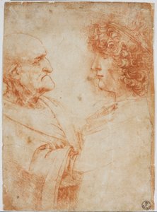 To mannlige profiler, en gammel mann og en ung mann - Den unge mannen representerer Gian Giacomo Caprotti dit Andrea Salai eller Salaij (ca. 1480-1524), Leonards elev og kjæreste - Tegning a la sanguine av Leonardo da Vinci (Leonard de Vinci) ( 1452–1519)  av Leonardo da Vinci