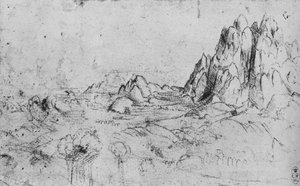 Utsikt over en fjellkjede, c1480 1945 av Leonardo da Vinci