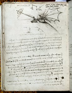 Vingetrening. Flyvende maskintegning. Manuskript av Leonard De Vinci (Leonardo da Vinci av Leonardo da Vinci