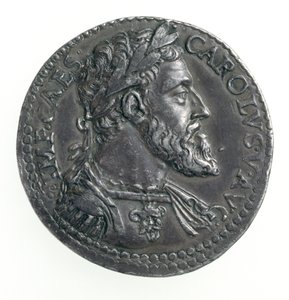 Testone av Charles V (1500-58) hertug av Milano, gravert av Dye, 1535-56 (forside) (sølv) (for bakside se 168055)