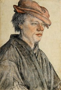 Portrett av en ung mann i lue og vendt mot høyre, ca. 1500-42 (kritt og vask på papir) av Leonhard Beck