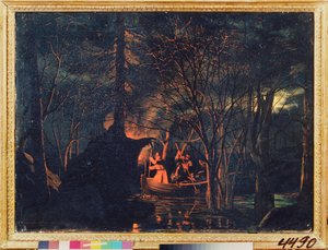Nattspydfiske. Maleri av Leonid Ivanovich Solomatkin (1837-1883), olje på lerret