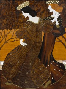 Kommode, ca 1908, av Leopold Bauer (1872-1938), valnøtt, messing og perlemor, Detalj, Østerrike, 1900-tallet av Leopold Bauer