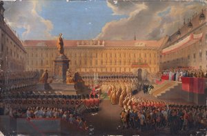 Avduking av monumentet til keiser Franz I av Østerrike 19. juni 1846 på Wiens Franzensplatz av Leopold Bucher