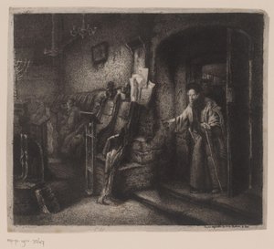 Interiør i en synagoge med troende av Leopold Flameng