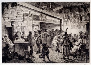 Innvendig visning av White Rabbit-kabareten" revet i 1860"" Gravering av Leopold Flameng (1831-1911) 1863 Paris, Musee Carnavalet av Leopold Flameng