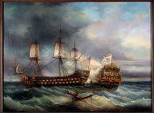 Sjøkamp mellom engelsk og fransk maleri av Leopold Le Guen (1828-1895) Brest fra 1800-tallet, Museum of Fine Arts av Leopold Le Guen