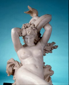 Galatea som rir på en delfin, ca. 1880 (marmor) (detalj av 416888) av Leopoldo Ansiglione