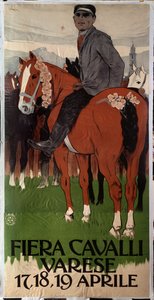Reklameplakat for hestemarkedet i Varese, Italia av Leopoldo Metlicovitz