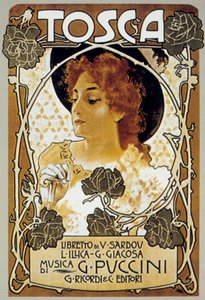 Omslag av Leopoldo Metlicovitz av partituret til operaen Tosca av Giacomo Puccini