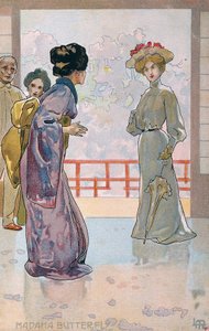 Postkort laget til premieren på "Madame Butterfly", i Brescia av Leopoldo Metlicovitz