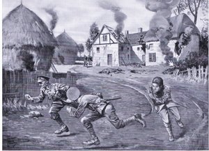 Sersjant Cooper og to kamerater stakk av under fiendens ild etter å ha satt fyr på et våningshus og flere ricks (DCM) (litho)