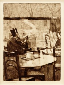 Gentleman med en sylinder foran et kaffehusvindu - bakfra av Lesser Ury
