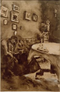 Interiør med en dame som leser av Lesser Ury