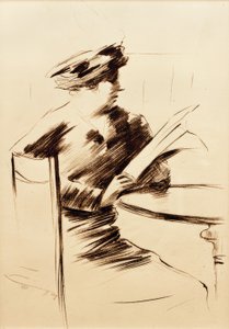 Dame leser i kafeen II av Lesser Ury