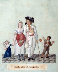 Den franske revolusjonen: en familie som går til guinguette. Lesueur Brothers Gouache (1700-tallet) av Lesueur Brothers