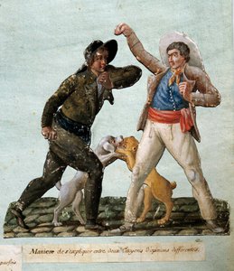 Fransk revolusjon: to borgere som kjemper. Gouache des freres Lesueur (1700-tallet) av Lesueur Brothers