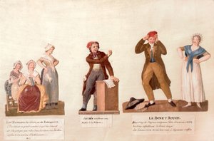 The Jacobin Knitters, a Jacobin and the Red Bonnet (gouache på papir) av Lesueur Brothers
