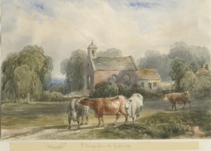 Gratwich Church: akvarellmaleri, og [c 1830-1840] av Lewis John Wood