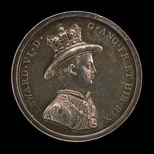 Edward VI, 1537-1553, konge av England 1547-medalje for School of Christ's Hospital, grunnlagt 1552 av Lewis Pingo