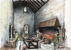 Kjøkkenblokk eller "hold" på Wolvesey, Old Bishop's Palace, c1160, c2000s