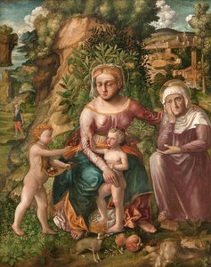Madonna og barn med Saint Anne (olje på lerret)