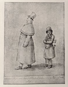 Østerrike, Wien, karikatur av den østerrikske barytonsangeren Johann Michael Vogl og komponisten Franz Peter Schubert, ca. 1825, blyanttegning av Unbekannt Unbekannt