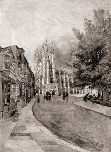 Canterbury Cathedral, fra Christchurch Gateway, fra The Century Magazine, utgitt 1887 (gravering) av Unbekannt Unbekannt