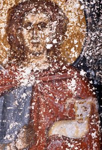Kristus, freskomaleri i den bysantinske kirken Sotiras Christos, Vlithias, Kreta, Hellas (bilde) av Unbekannt Unbekannt