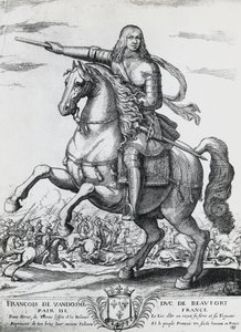 Rytterportrett av Frans av Bourbon-Vendome (1616-1669), andre hertug av Beaufort og fransk general, gravering av Nicolas de La Fage (1600?-1655) av Unbekannt Unbekannt