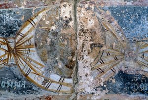 Kristi ansikt, skadet freskomaleri i kirken Metamorphosis Sotiros, Voutas, Kreta, Hellas (bilde) av Unbekannt Unbekannt