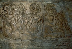 Utenlandske gjester som presenterer gaver til dronning Nefertiti, Bas-relieff fra graven til Merire, Necropolis of Tell el-Amarna, Egypt, egyptisk sivilisasjon, New Kingdom, Dynasty XVIII av Unbekannt Unbekannt