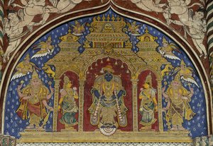 Fresco som viser Visnu, Thanjavur Maratha-palasset, Tamil Nadu, India av Unbekannt Unbekannt