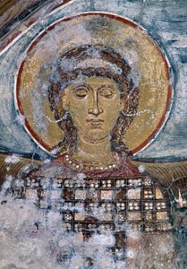 Fresco med helgen i den bysantinske kirken Agios Georgios, Vathi, Kreta, Hellas (bilde) av Unbekannt Unbekannt