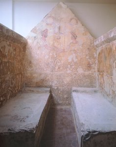 Italia, Campania, Paestum, Avskjedsscene, malt plate av grav 1 av Necropolis i Spinazzo, 4. århundre f.Kr. av Unbekannt Unbekannt