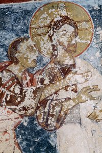 Jesus, freskomaleri i den bysantinske kirken Agios Georgios, Vathi, Kreta, Hellas (bilde) av Unbekannt Unbekannt