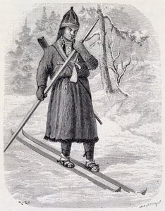 Lars Tuorda, samisk atlet som vant langrennskonkurranse organisert i 1884 av Adolf Erick Nordenskjold, indisk blekktegning av Unbekannt Unbekannt