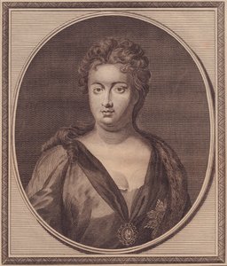 Portrett av Anne Stuart, dronning av Storbritannia (1665-1714), kobberstikk av John Goldar (1729-1795) fra maleri av G Kneller av Unbekannt Unbekannt