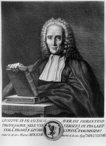 Portrett av Giuseppe Averani, kjent som Averanus (1662-1738), italiensk jurist og naturforsker, etsning fra Serie med portretter av berømte toskanske menn, utgitt av Allegrini av Unbekannt Unbekannt