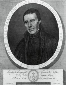 Portrett av Jan Philipp Roothaan (1785-1853), nederlandsk jesuitt og 21. generaloverordnede i Society of Jesus, tegning og gravering av Serafino Speranza (1862-1911) etter maleri av Frans Quartier av Unbekannt Unbekannt